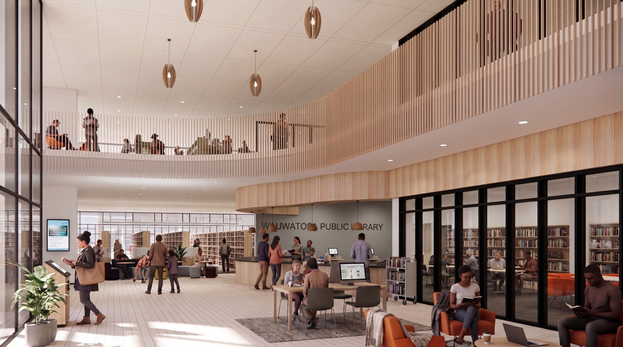 An interior look at the library lobby of option 4