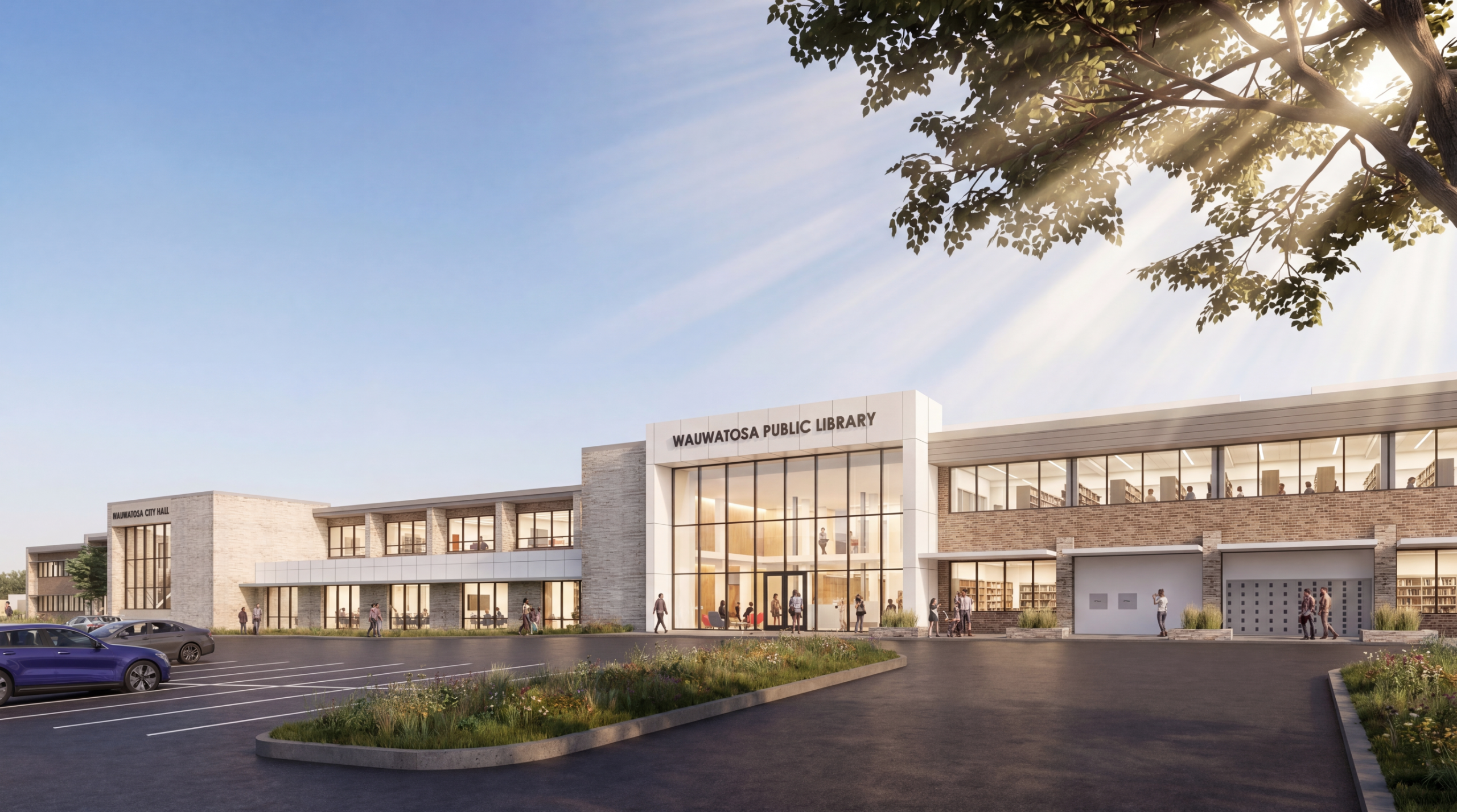 Exterior rendering of option 2, including an exterior book drop