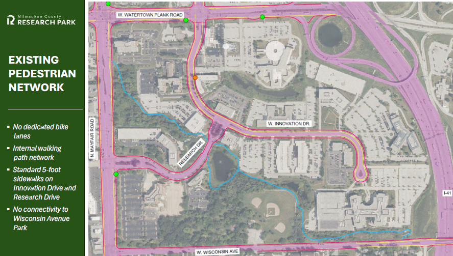 A map showing the existing pedestrian network