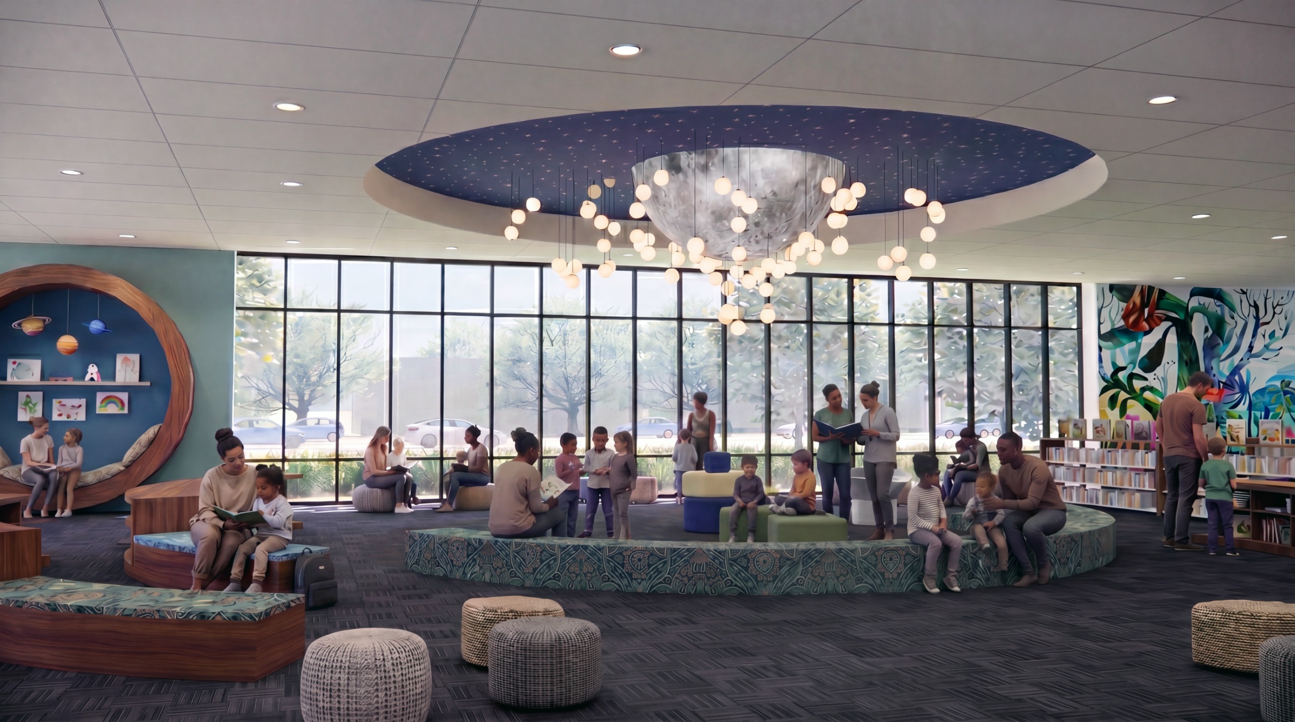 An interior look at a children's area with flexible furniture